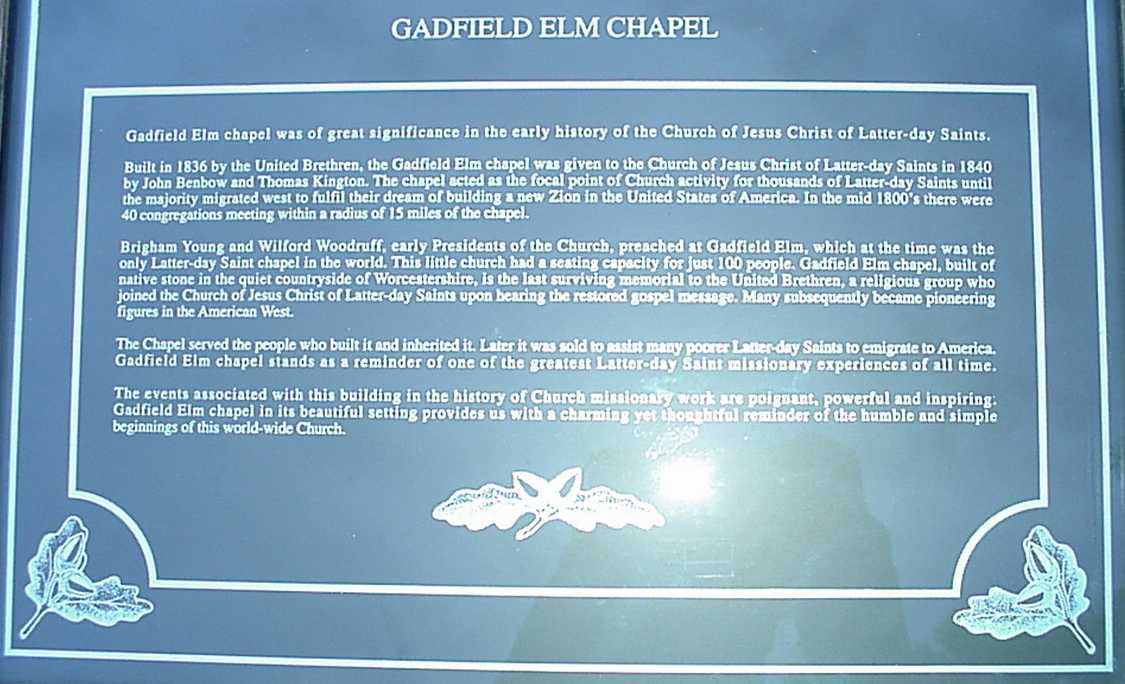 The Plaque  near the Chapel at Gadfield Elm